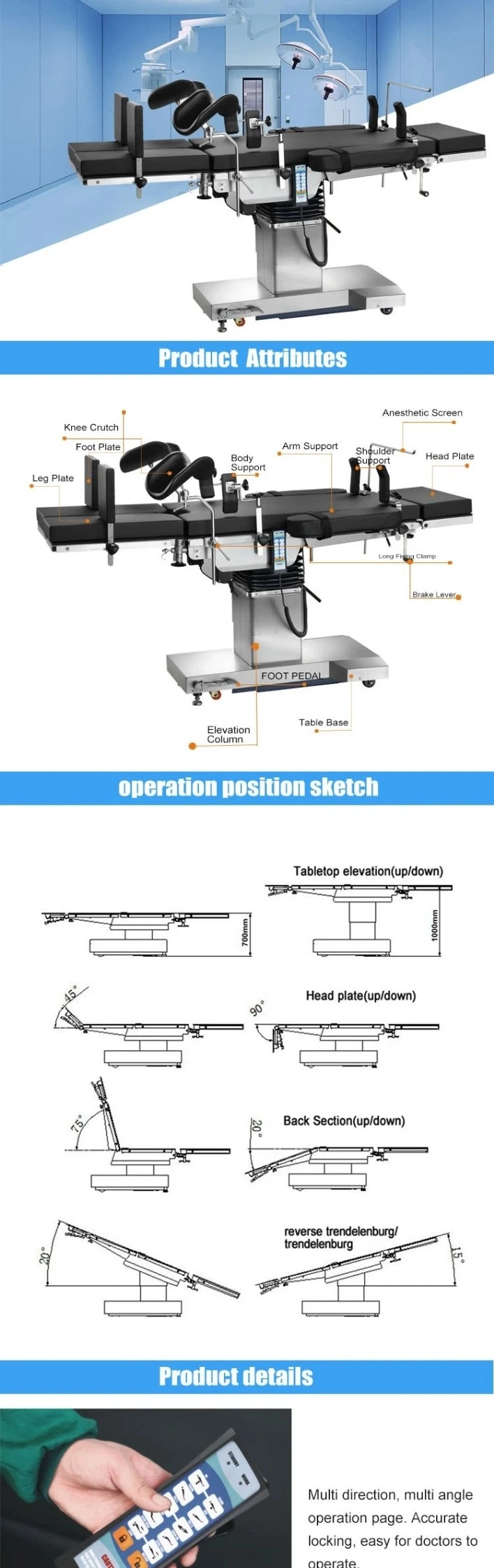 Electric Operating Table Orthopedics, Otology, Gynaecotokology, Urinology